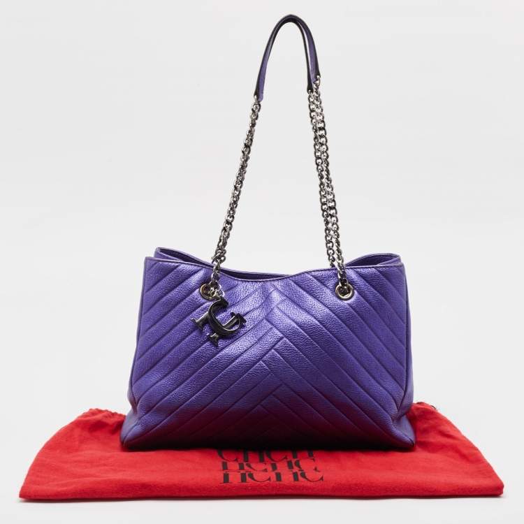 Pre Owned CH Carolina Herrera Metallic Purple Leather Chain Tote