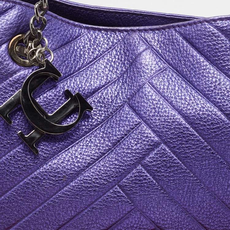 Pre Owned CH Carolina Herrera Metallic Purple Leather Chain Tote