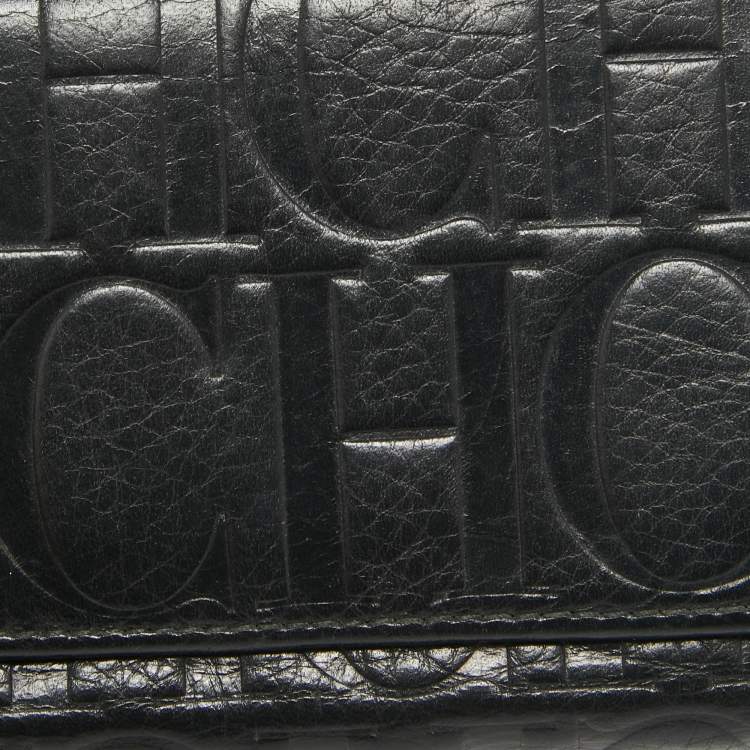 Pre Owned CH Carolina Herrera Black Monogram Embossed Leather Trifold Continental Wallet