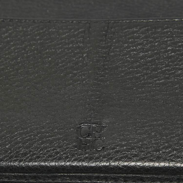 Pre Owned CH Carolina Herrera Black Monogram Embossed Leather Trifold Continental Wallet