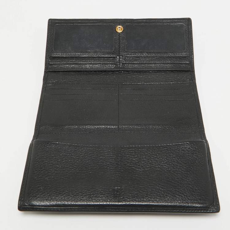 Pre Owned CH Carolina Herrera Black Monogram Embossed Leather Trifold Continental Wallet
