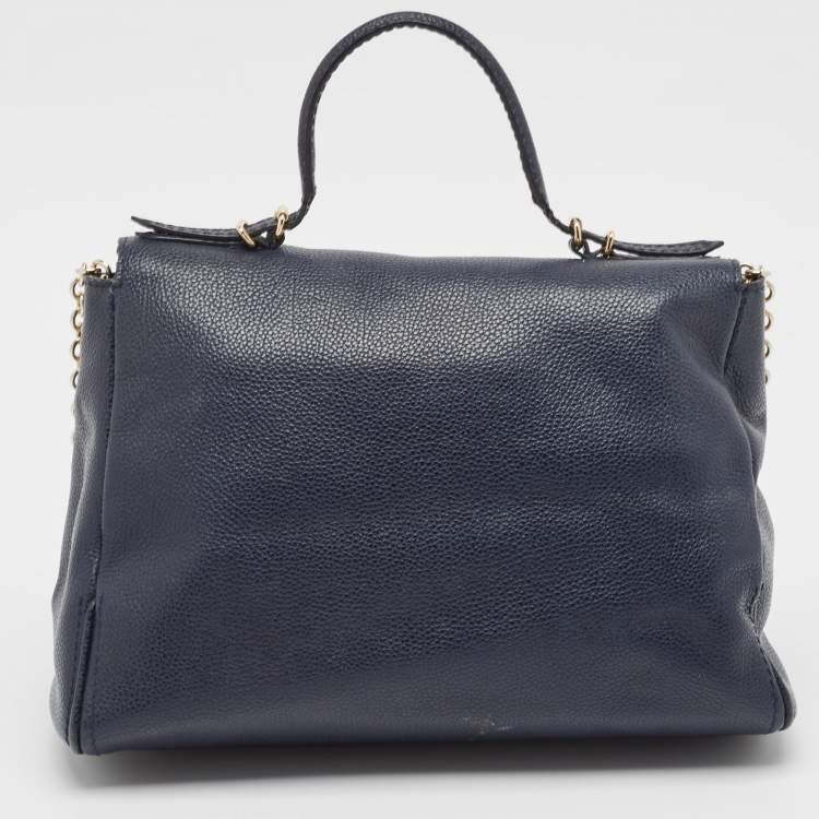 Pre Owned CH Carolina Herrera Blue Leather Minuetto Flap Top Handle Bag