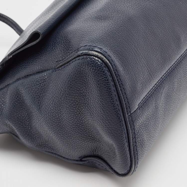 Pre Owned CH Carolina Herrera Blue Leather Minuetto Flap Top Handle Bag