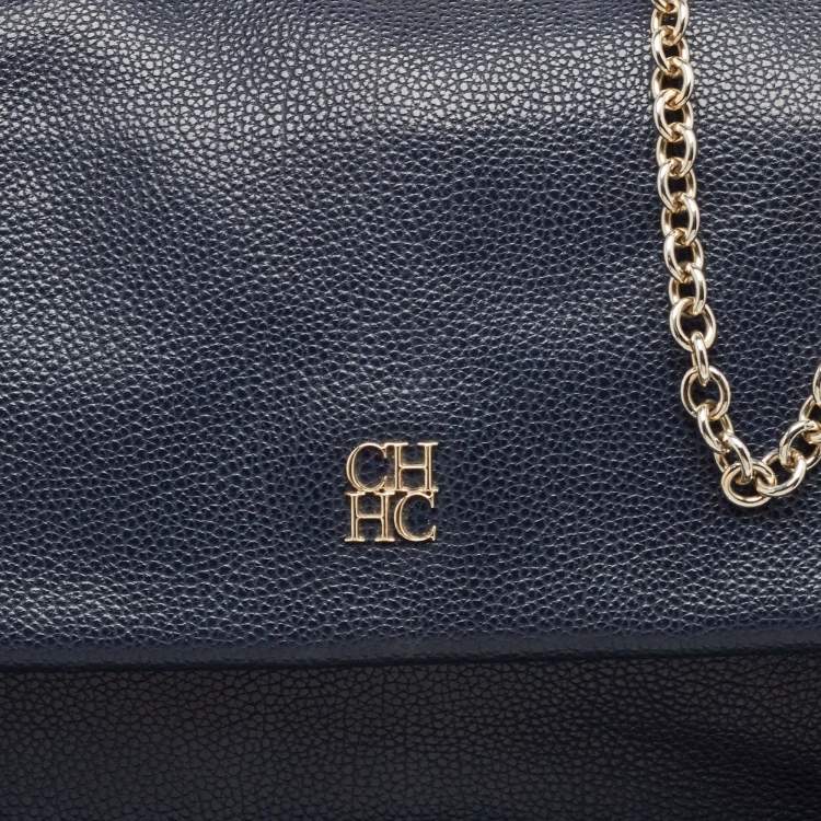 Pre Owned CH Carolina Herrera Blue Leather Minuetto Flap Top Handle Bag
