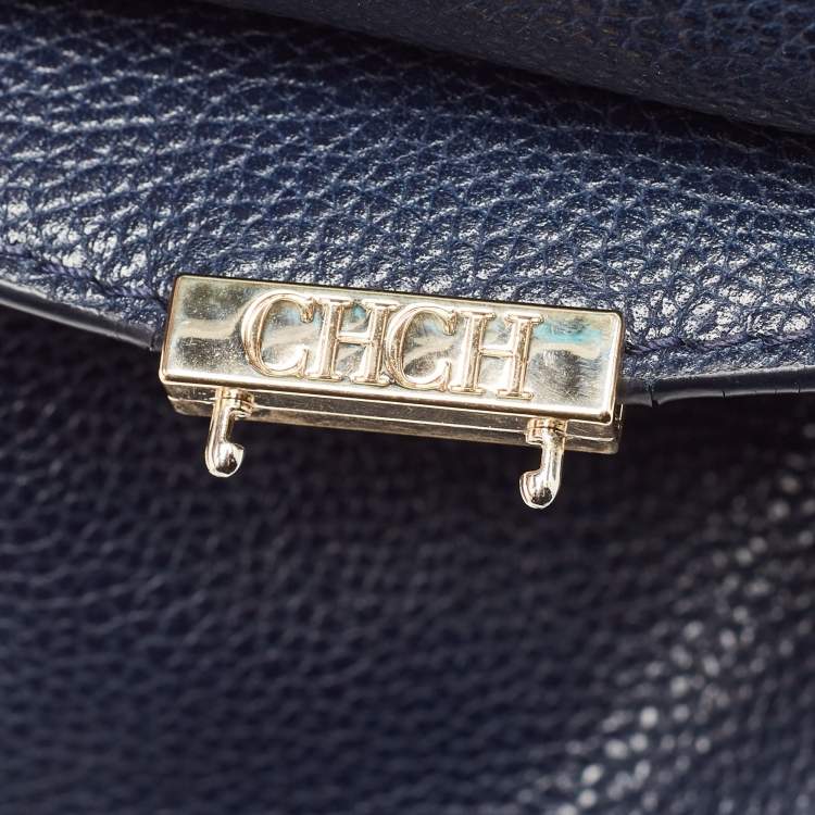 Pre Owned CH Carolina Herrera Blue Leather Minuetto Flap Top Handle Bag