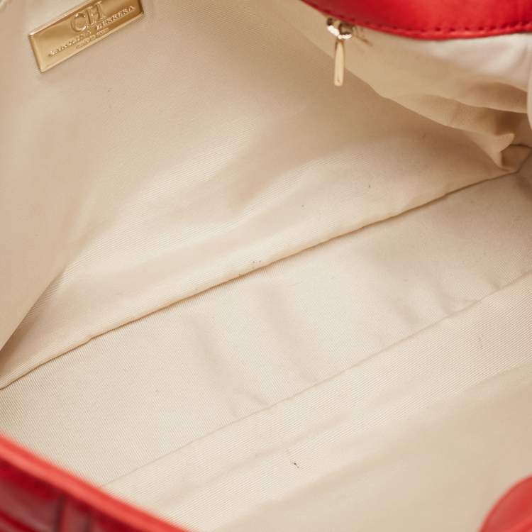 Pre Owned CH Carolina Herrera Red Monogram Leather Double Flap Shoulder Bag