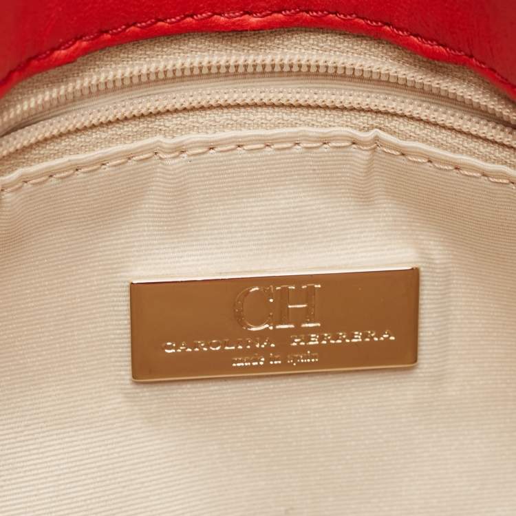 Pre Owned CH Carolina Herrera Red Monogram Leather Double Flap Shoulder Bag