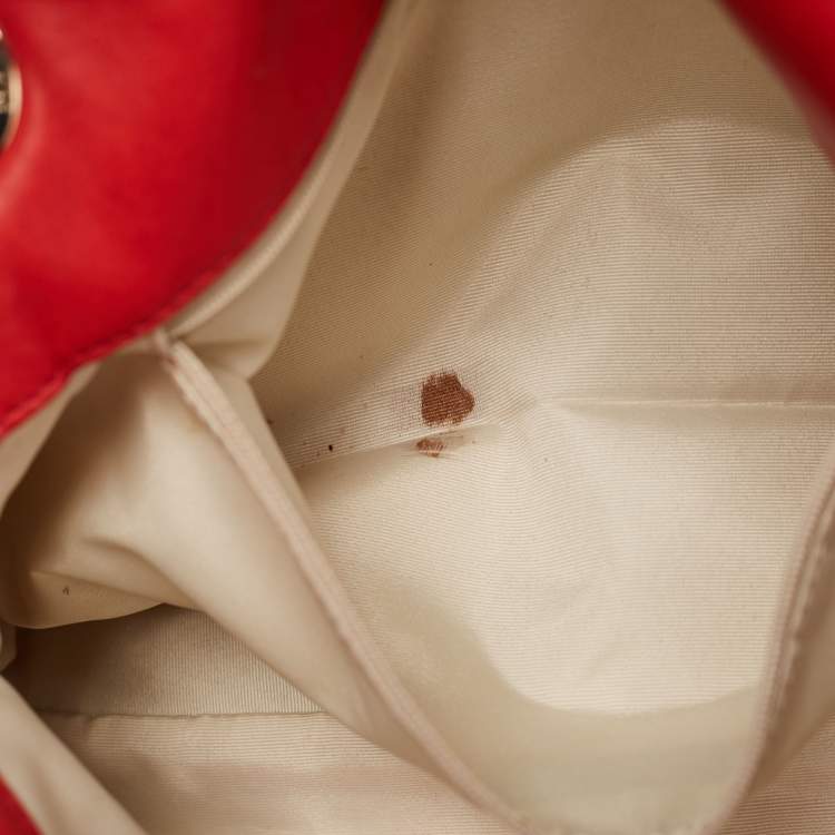Pre Owned CH Carolina Herrera Red Monogram Leather Double Flap Shoulder Bag