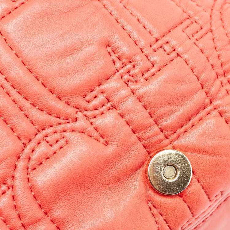 Pre Owned CH Carolina Herrera Red Monogram Leather Double Flap Shoulder Bag