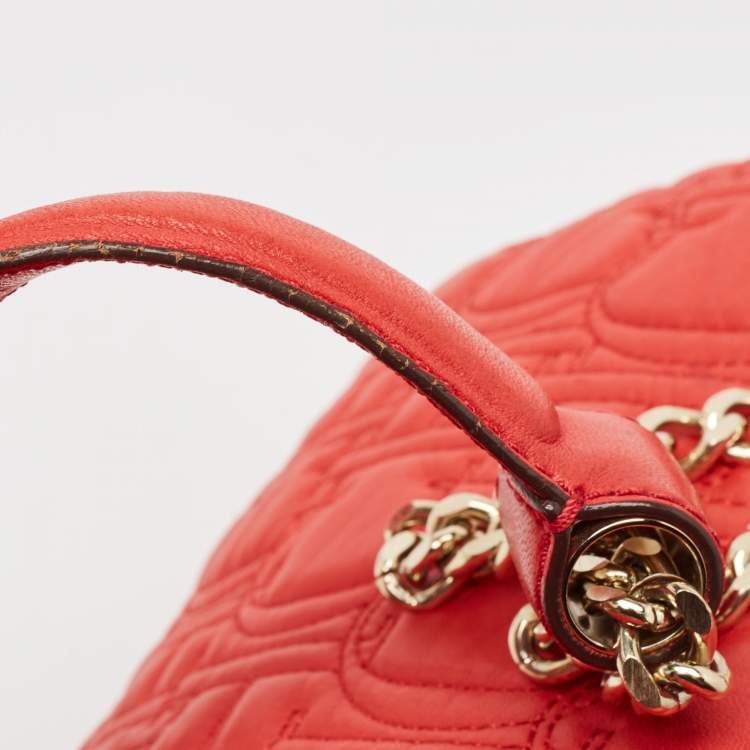 Pre Owned CH Carolina Herrera Red Monogram Leather Double Flap Shoulder Bag
