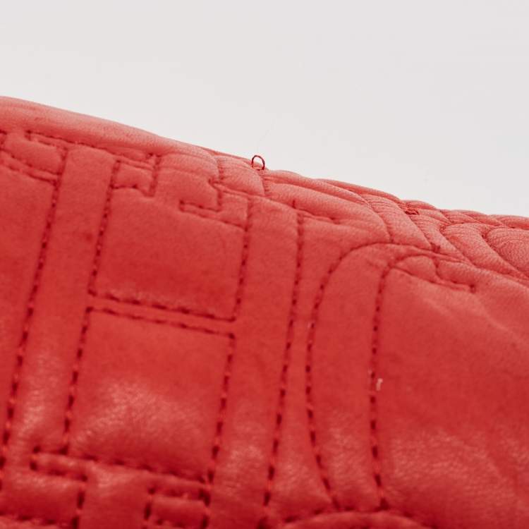 Pre Owned CH Carolina Herrera Red Monogram Leather Double Flap Shoulder Bag