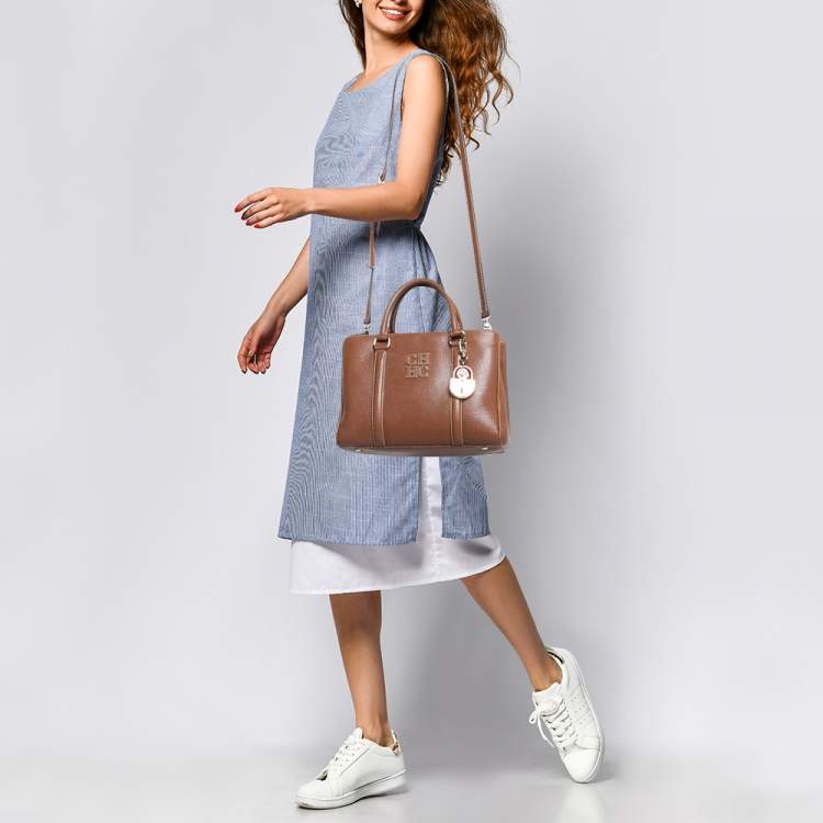 Pre Owned CH Carolina Herrera Brown Pebbled Leather Matteo Tote
