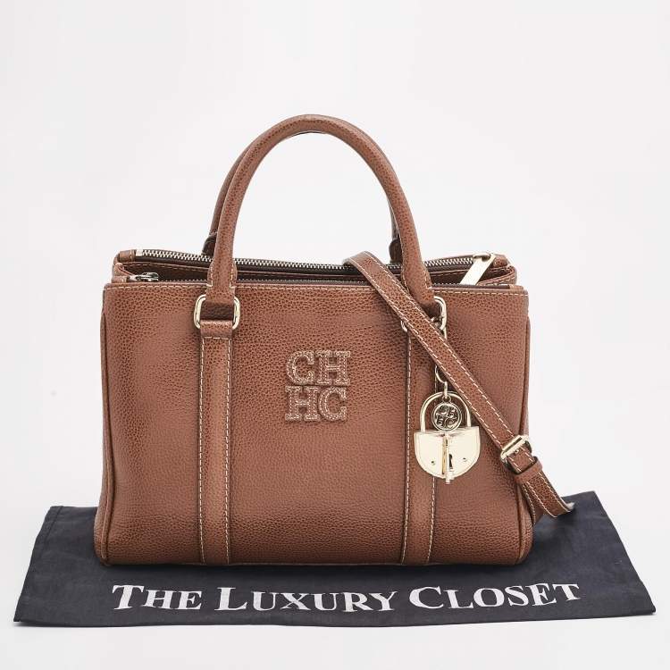 Pre Owned CH Carolina Herrera Brown Pebbled Leather Matteo Tote
