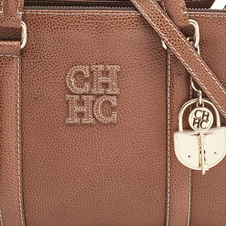 Pre Owned CH Carolina Herrera Brown Pebbled Leather Matteo Tote