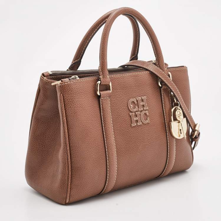 Pre Owned CH Carolina Herrera Brown Pebbled Leather Matteo Tote