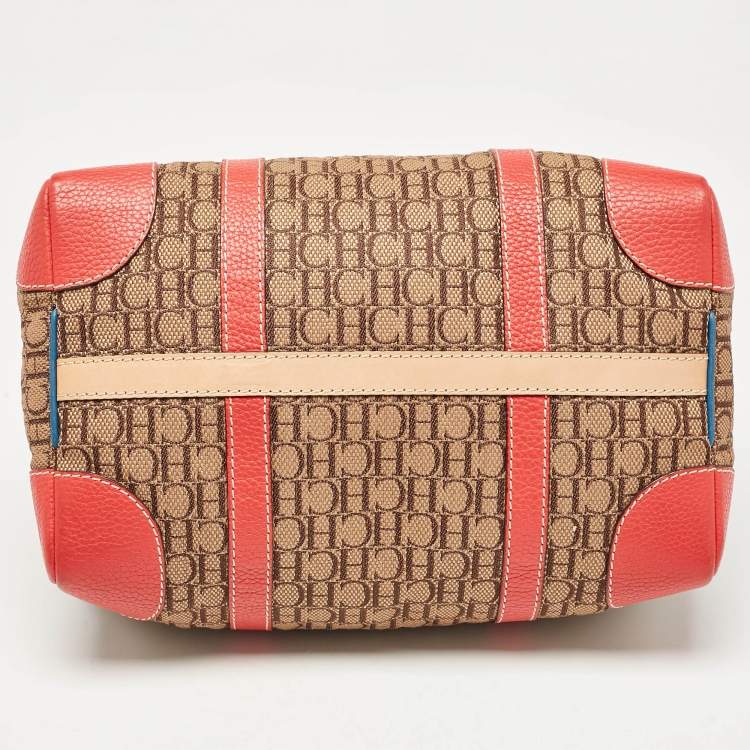 Pre Owned CH Carolina Herrera Multicolor Monogram Canvas and Leather Andy Boston Bag