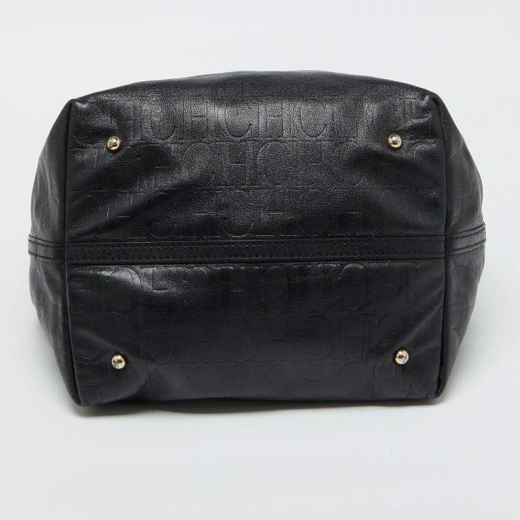 Pre Owned CH Carolina Herrera Black Monogram Leather Matryoshka Tote