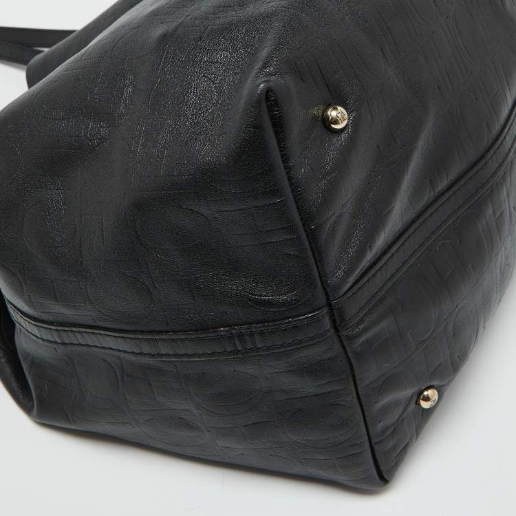 Pre Owned CH Carolina Herrera Black Monogram Leather Matryoshka Tote
