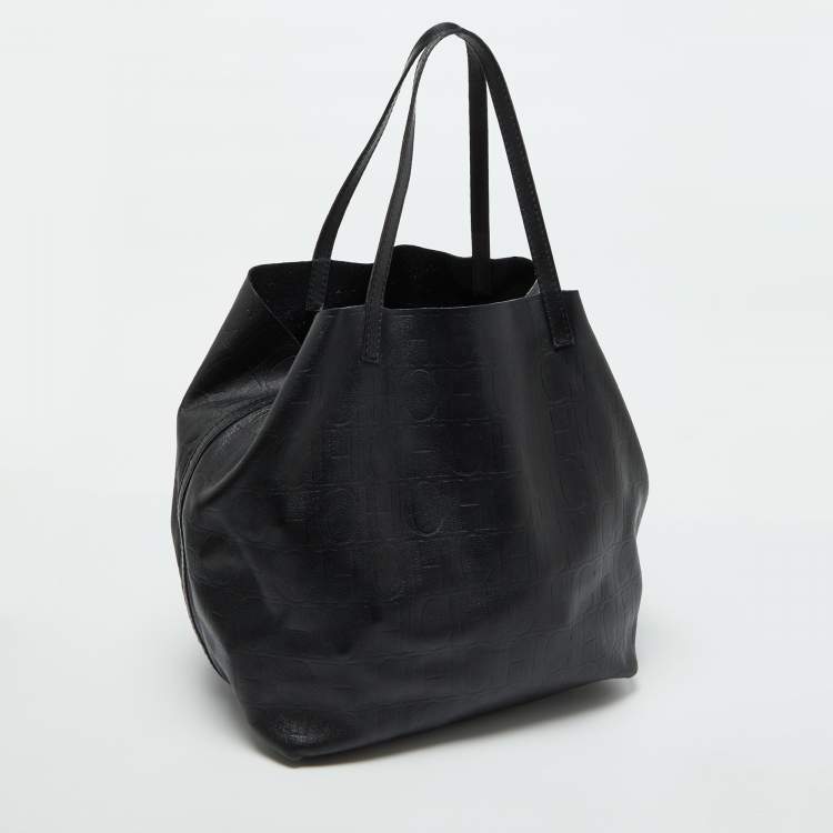 Pre Owned CH Carolina Herrera Black Monogram Leather Matryoshka Tote