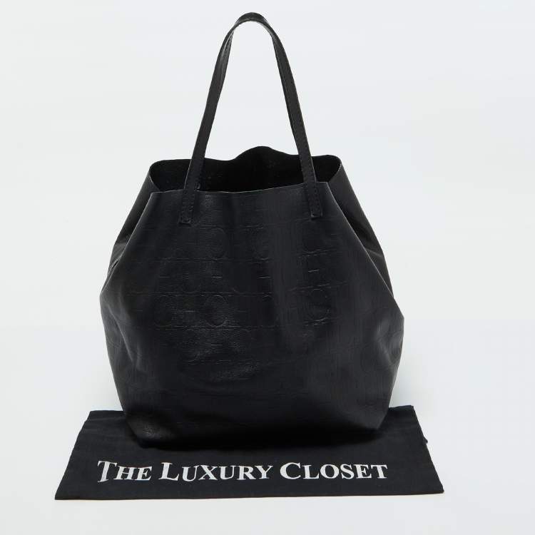 Pre Owned CH Carolina Herrera Black Monogram Leather Matryoshka Tote
