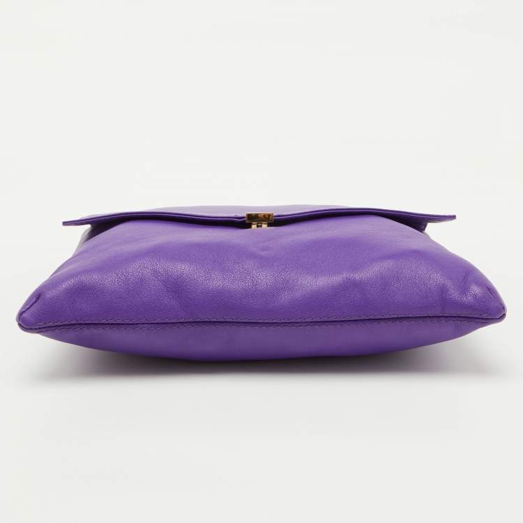 Pre Owned CH Carolina Herrera Purple Leather Chain Flap Shoulder Bag