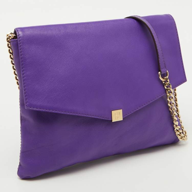 Pre Owned CH Carolina Herrera Purple Leather Chain Flap Shoulder Bag