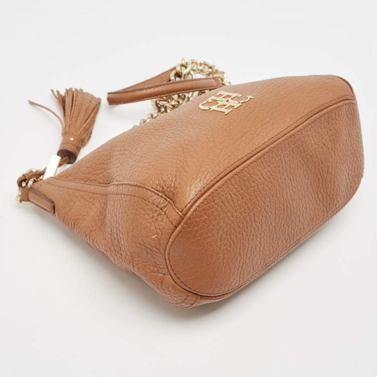 Pre Owned CH Carolina Herrera Brown Pebbled Leather Chain Tassel Shoulder Bag