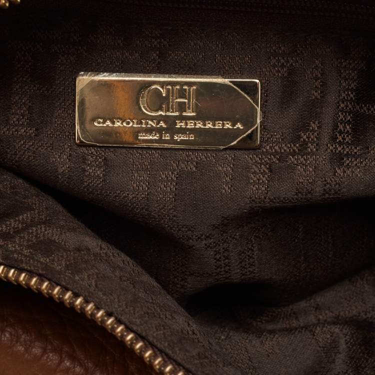 Pre Owned CH Carolina Herrera Brown Pebbled Leather Chain Tassel Shoulder Bag