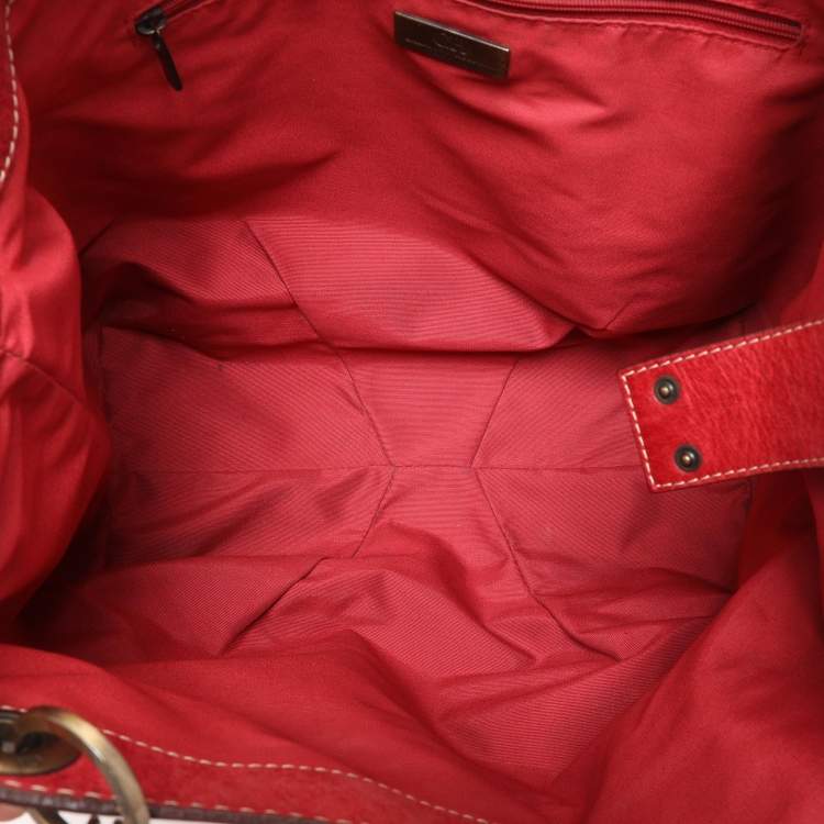 Pre Owned CH Carolina Herrera Red Metallic Monogram Leather Chain Tote