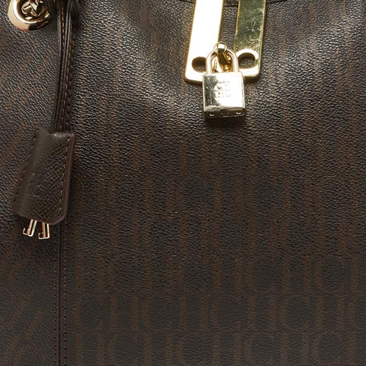 Pre Owned CH Carolina Herrera Brown Monogram Coated Canvas and Leather Dahlia Hobo