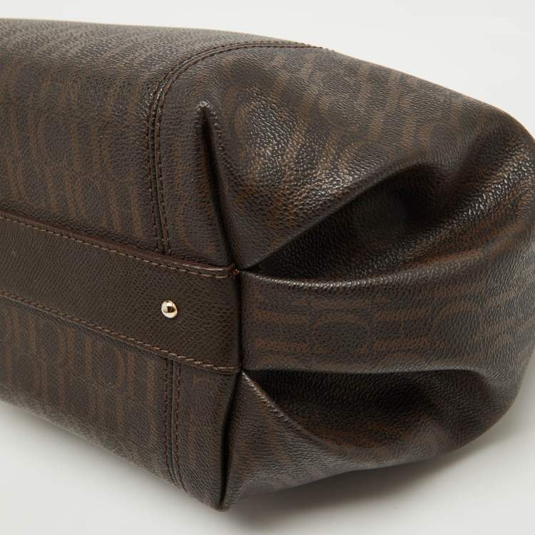 Pre Owned CH Carolina Herrera Brown Monogram Coated Canvas and Leather Dahlia Hobo