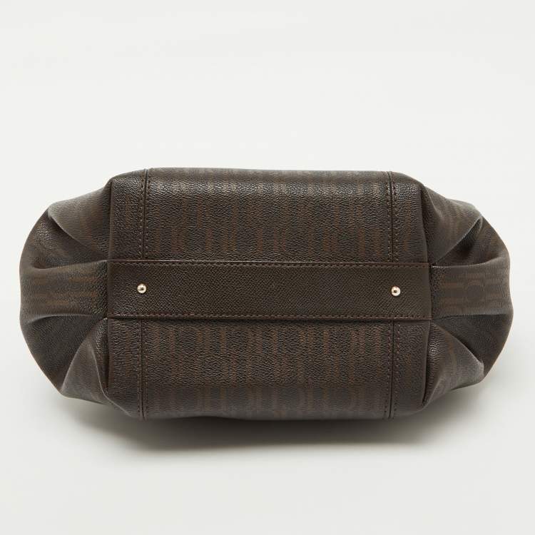 Pre Owned CH Carolina Herrera Brown Monogram Coated Canvas and Leather Dahlia Hobo