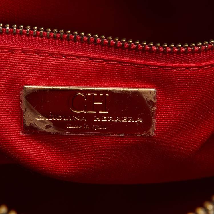 Pre Owned CH Carolina Herrera Brown Monogram Coated Canvas and Leather Dahlia Hobo