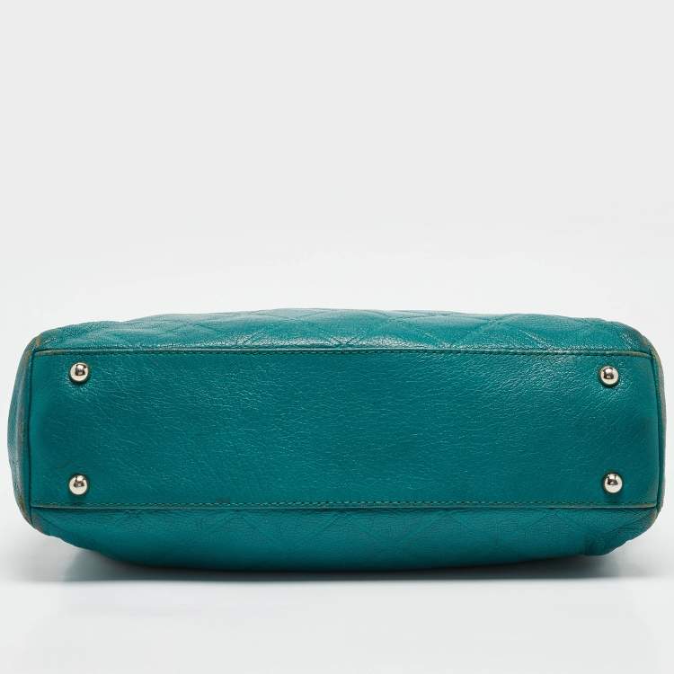 Pre Owned CH Carolina Herrera Green Quilted Embossed Leather Chain Tote