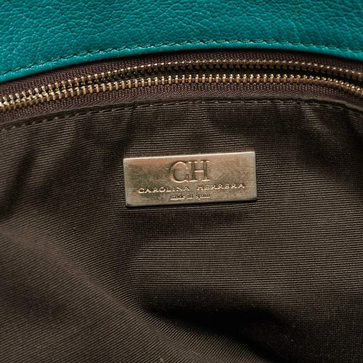 Pre Owned CH Carolina Herrera Green Quilted Embossed Leather Chain Tote