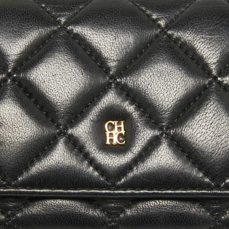 Pre Owned CH Carolina Herrera Black Quilted Leather Trifold Wallet