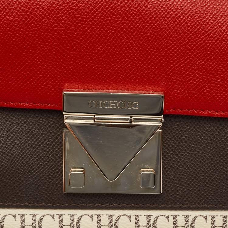 Pre Owned Carolina Herrera Tricolor Monogram Leather Small Carry On Crossbody Bag 