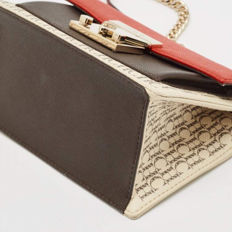 Pre Owned Carolina Herrera Tricolor Monogram Leather Small Carry On Crossbody Bag 