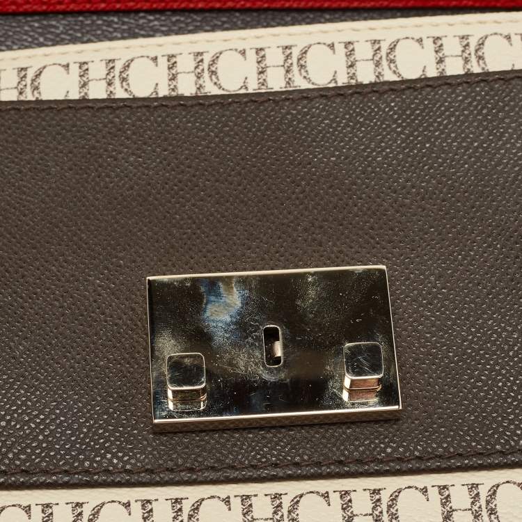 Pre Owned Carolina Herrera Tricolor Monogram Leather Small Carry On Crossbody Bag 