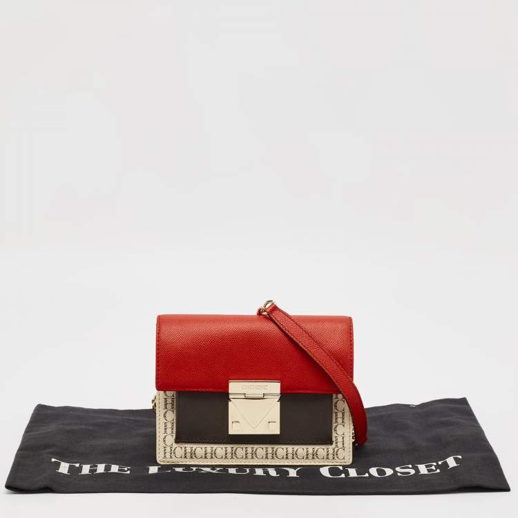 Pre Owned Carolina Herrera Tricolor Monogram Leather Small Carry On Crossbody Bag 