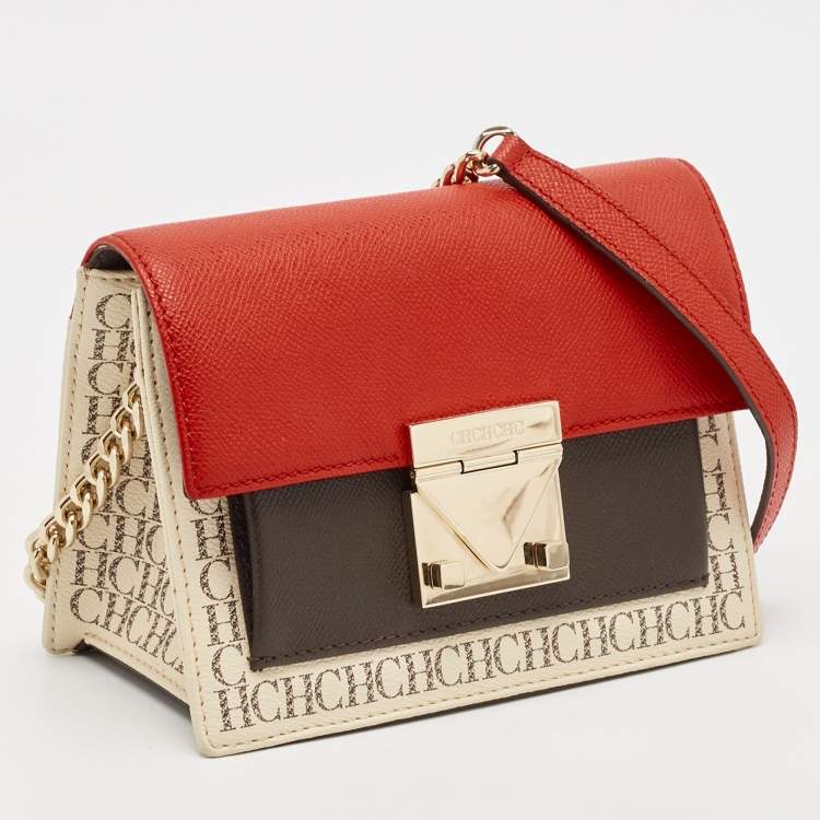 Pre Owned Carolina Herrera Tricolor Monogram Leather Small Carry On Crossbody Bag 