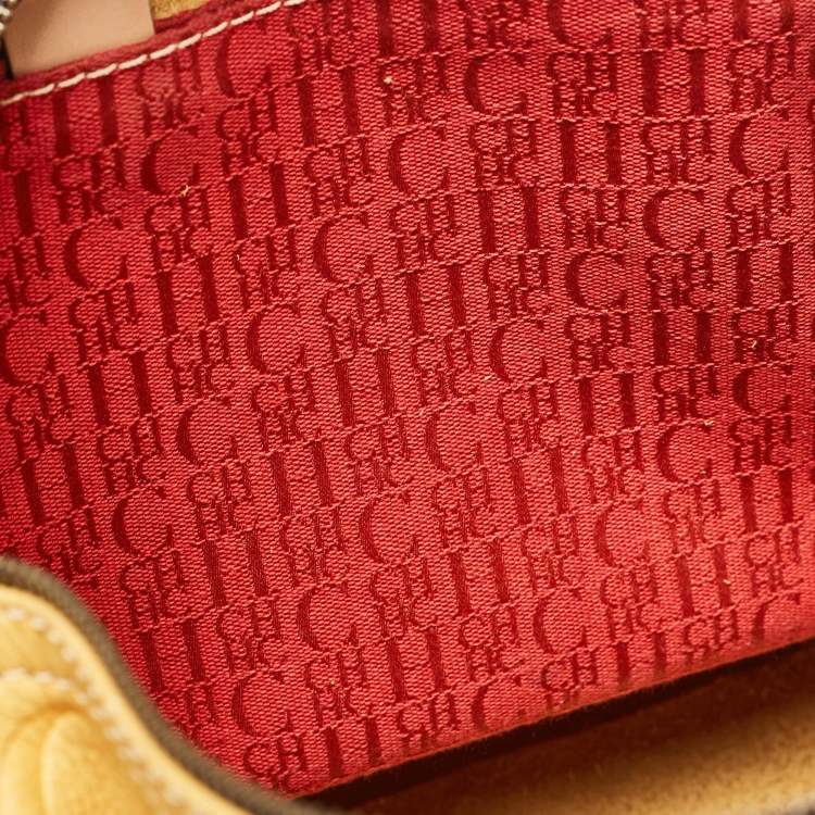 Pre Owned CH Carolina Herrera Yellow Monogram Embossed Leather Large Andy Boston Bag
