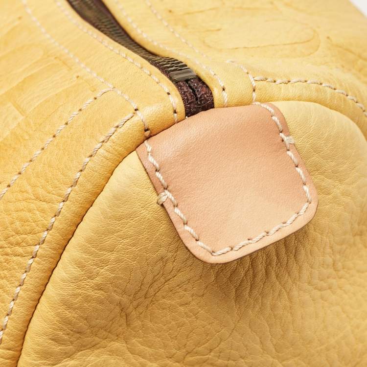 Pre Owned CH Carolina Herrera Yellow Monogram Embossed Leather Large Andy Boston Bag