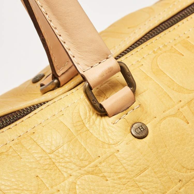 Pre Owned CH Carolina Herrera Yellow Monogram Embossed Leather Large Andy Boston Bag
