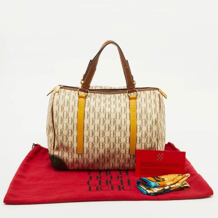 Pre Owned CH Carolina Herrera Multicolor Monogram Coated Canvas and Leather Andy Boston Bag