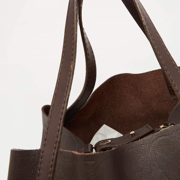 Pre Owned CH Carolina Herrera Choco Brown Monogram Leather Matryoshka Tote
