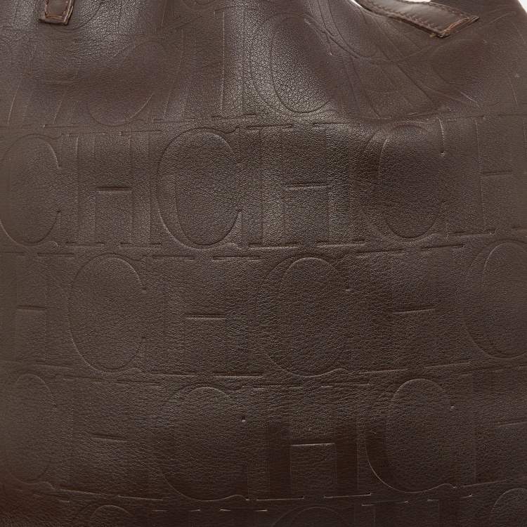 Pre Owned CH Carolina Herrera Choco Brown Monogram Leather Matryoshka Tote