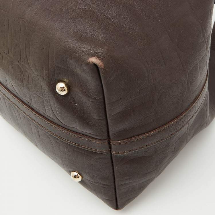 Pre Owned CH Carolina Herrera Choco Brown Monogram Leather Matryoshka Tote