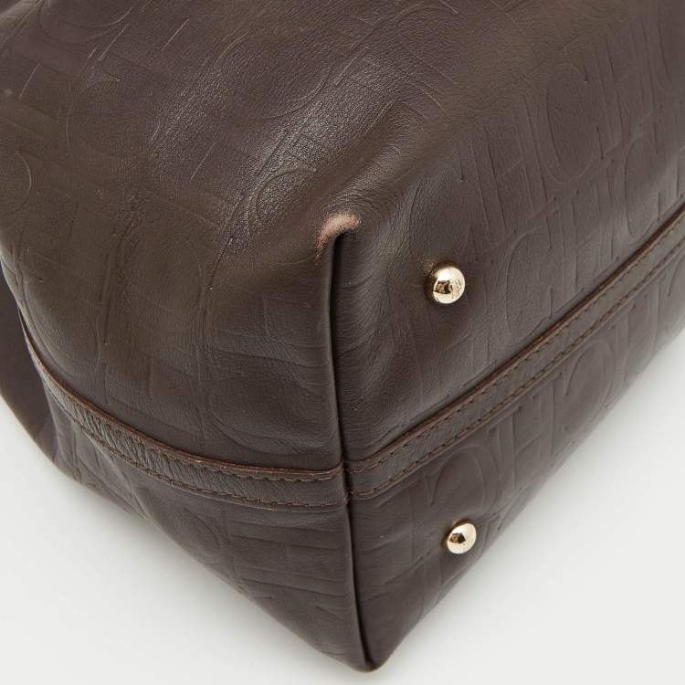 Pre Owned CH Carolina Herrera Choco Brown Monogram Leather Matryoshka Tote