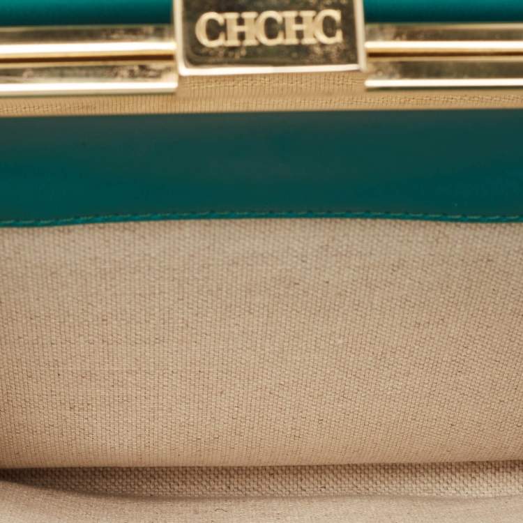 Pre Owned CH Carolina Herrera Green Quilted Leather Frame Chain Clutch
